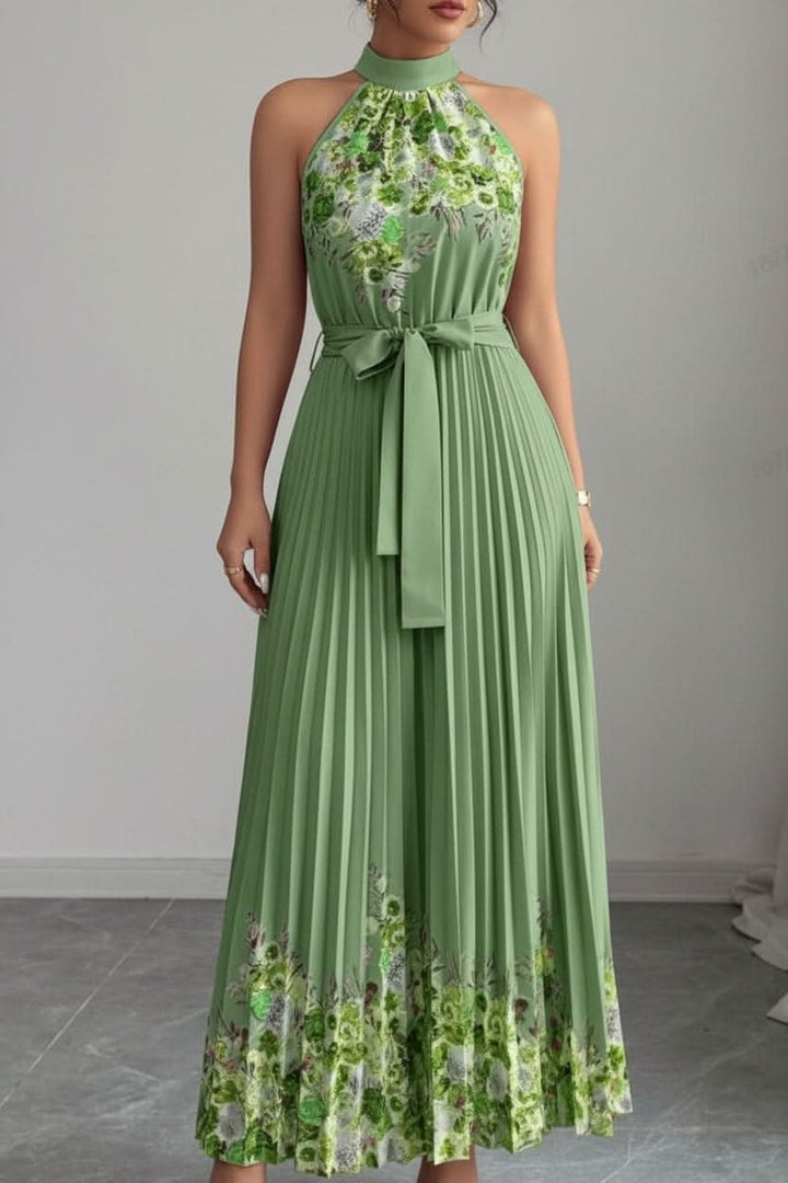 Luna | Floral Pleated Halter Evening Gown Midi Dress in product view 17
