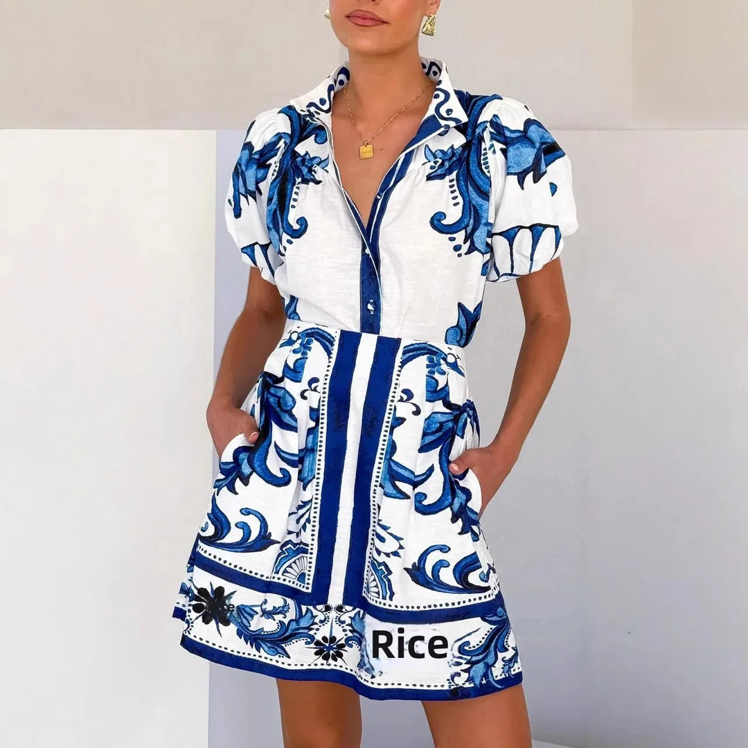 Aria | Floral Print Puff Sleeve V-Neck Set in product view 5