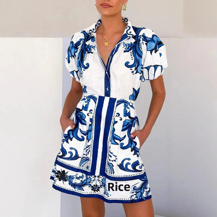 Aria | Floral Print Puff Sleeve V-Neck Set in product view 5