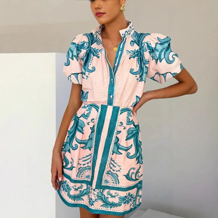 Aria | Floral Print Puff Sleeve V-Neck Set in product view 6