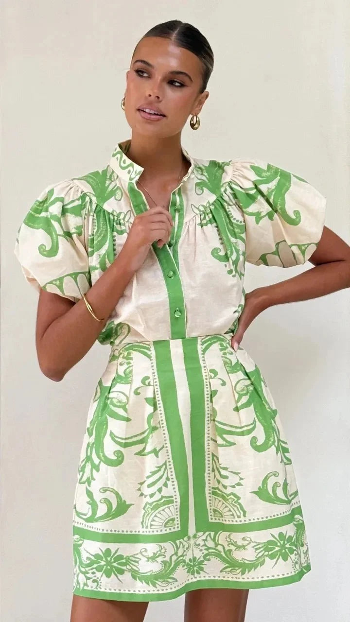 Aria | Floral Print Puff Sleeve V-Neck Set in product view 11