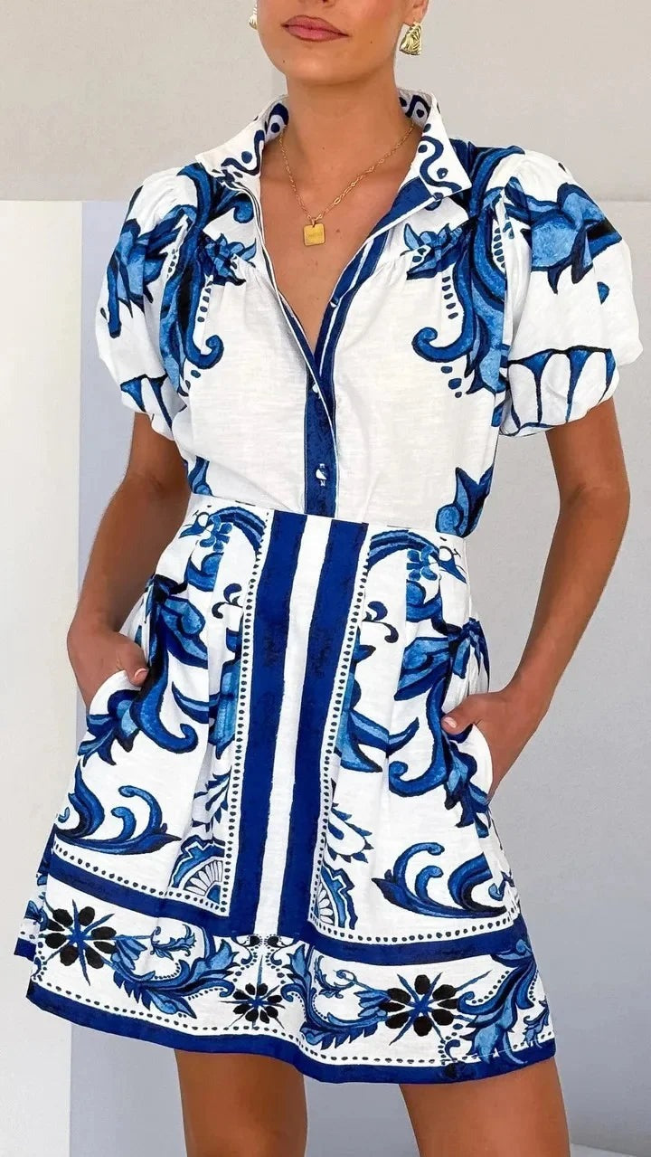 Aria | Floral Print Puff Sleeve V-Neck Set in product view 12