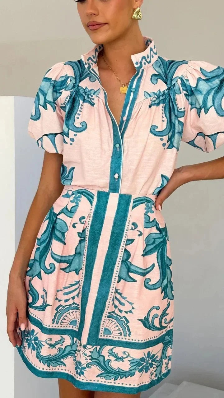 Aria | Floral Print Puff Sleeve V-Neck Set in product view 13