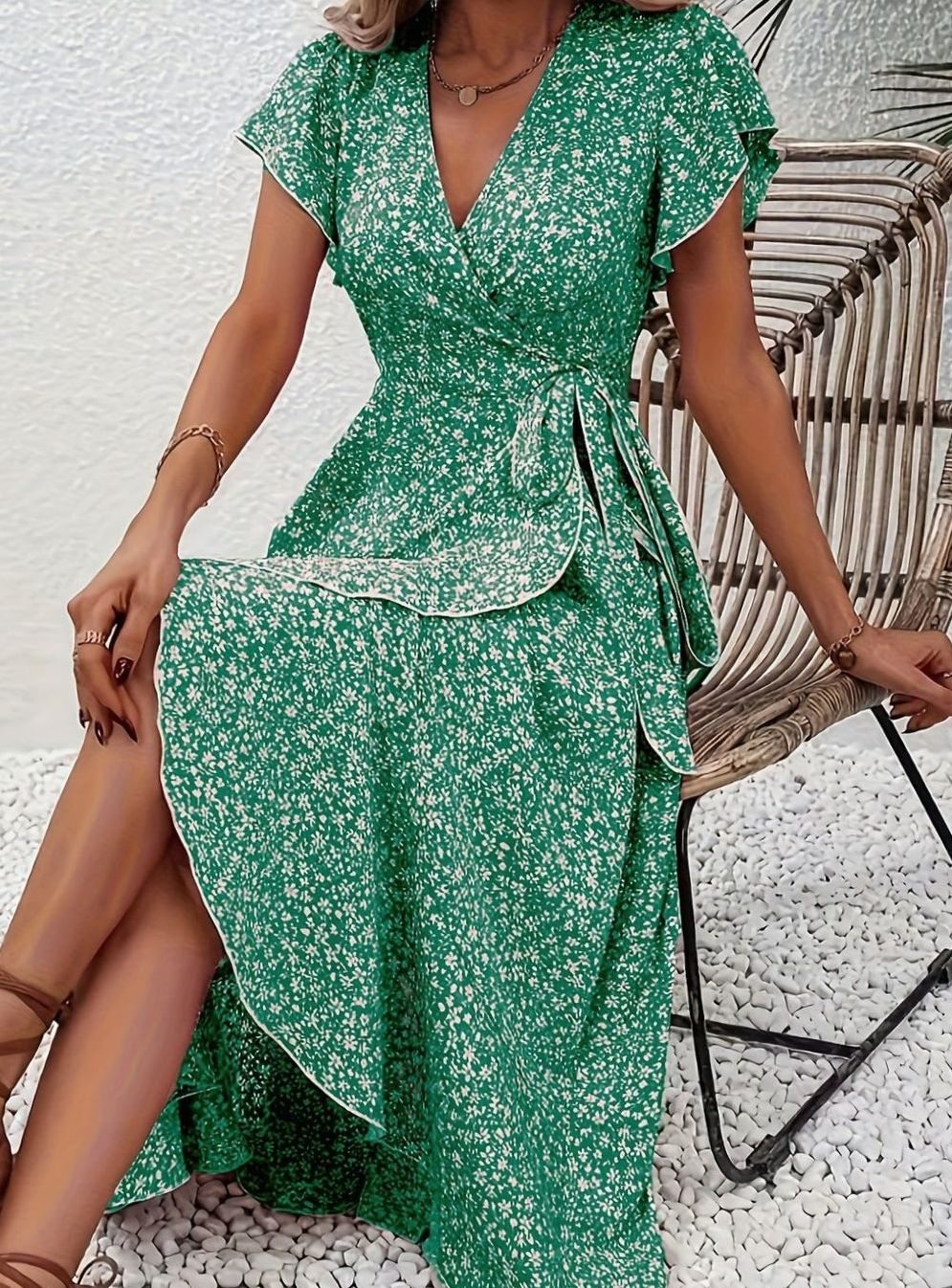 Amelia | Floral Wrap Maxi Dress Ruffle V-Neck, Purple in product view 6