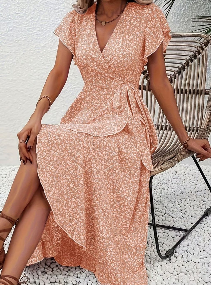 Amelia | Floral Wrap Maxi Dress Ruffle V-Neck, Purple in product view 9
