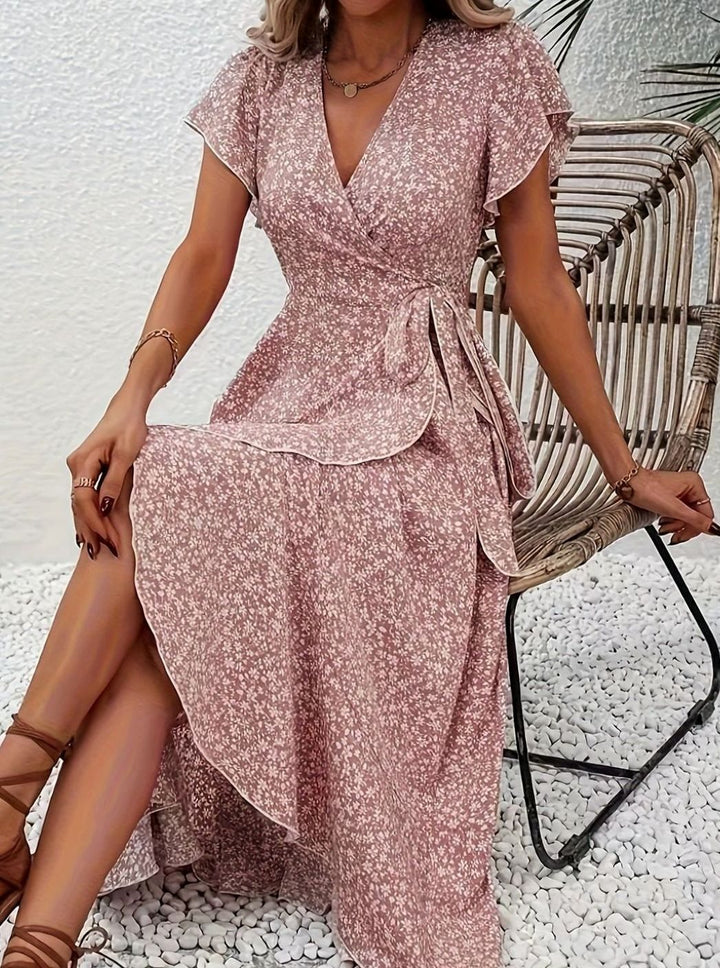 Amelia | Floral Wrap Maxi Dress Ruffle V-Neck, Purple in product view 10