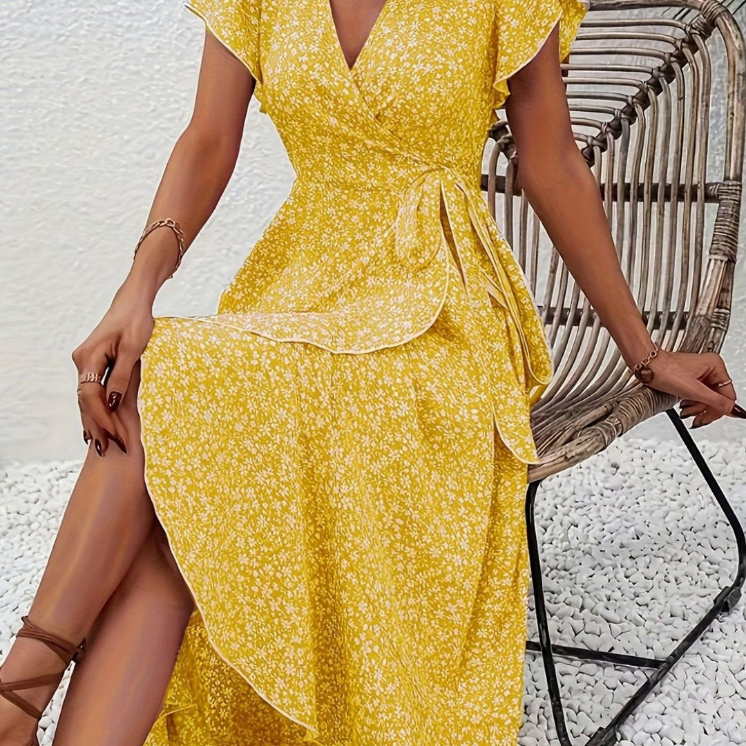 Amelia | Floral Wrap Maxi Dress Ruffle V-Neck, Purple in product view 12