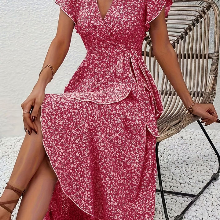 Amelia | Floral Wrap Maxi Dress Ruffle V-Neck, Purple in product view 14
