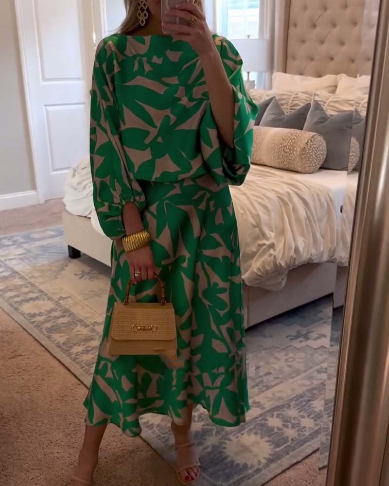 Gemma | Botanical Print Lantern Sleeve Midi Skirt Set - product image 1