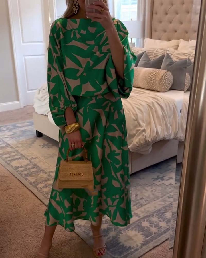Gemma | Botanical Print Lantern Sleeve Midi Skirt Set - product image 1