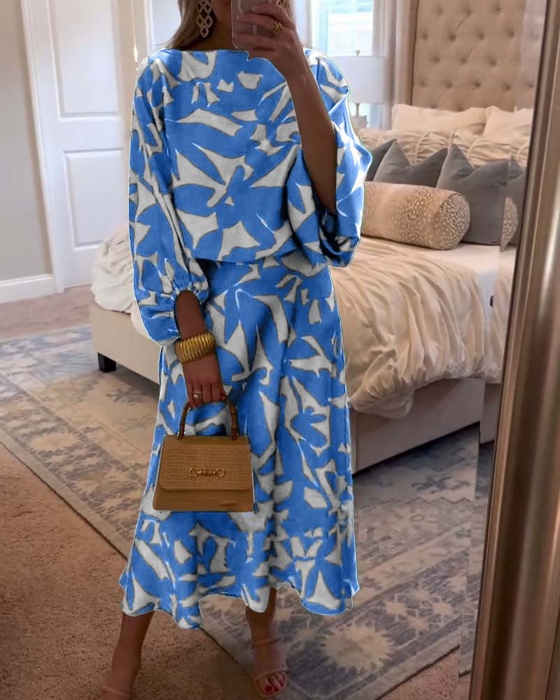Gemma | Botanical Print Lantern Sleeve Midi Skirt Set - product image 2