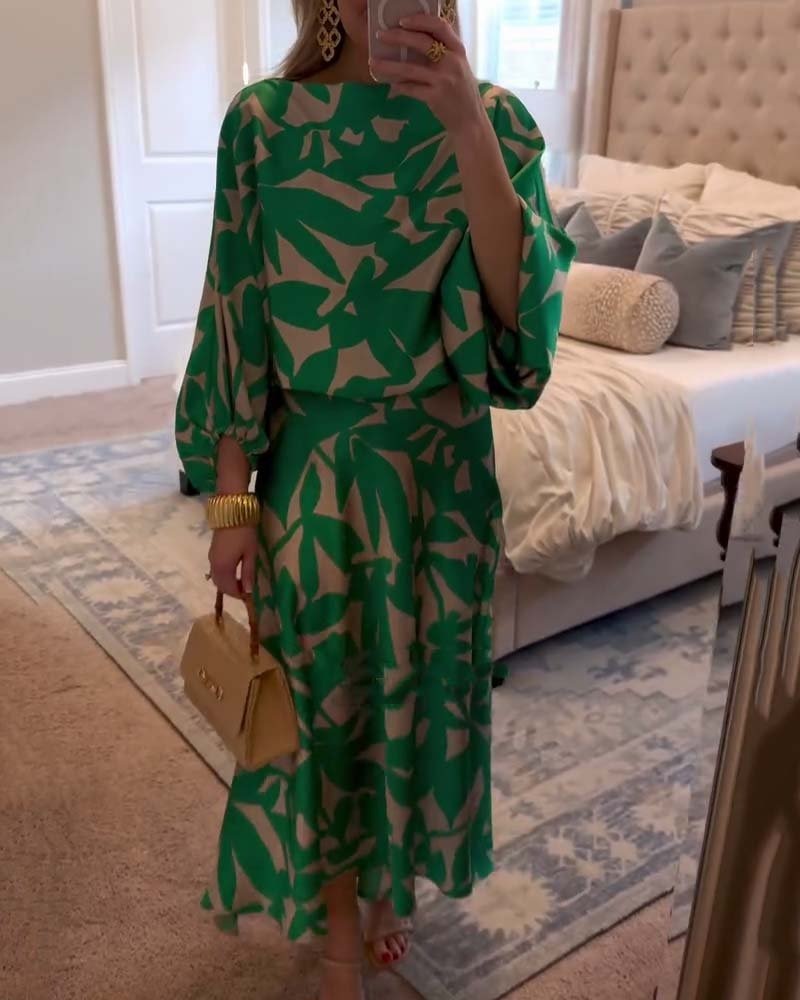 Gemma | Botanical Print Lantern Sleeve Midi Skirt Set - product image 4