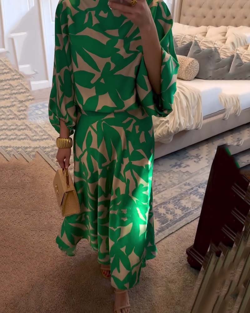 Gemma | Botanical Print Lantern Sleeve Midi Skirt Set - product image 7