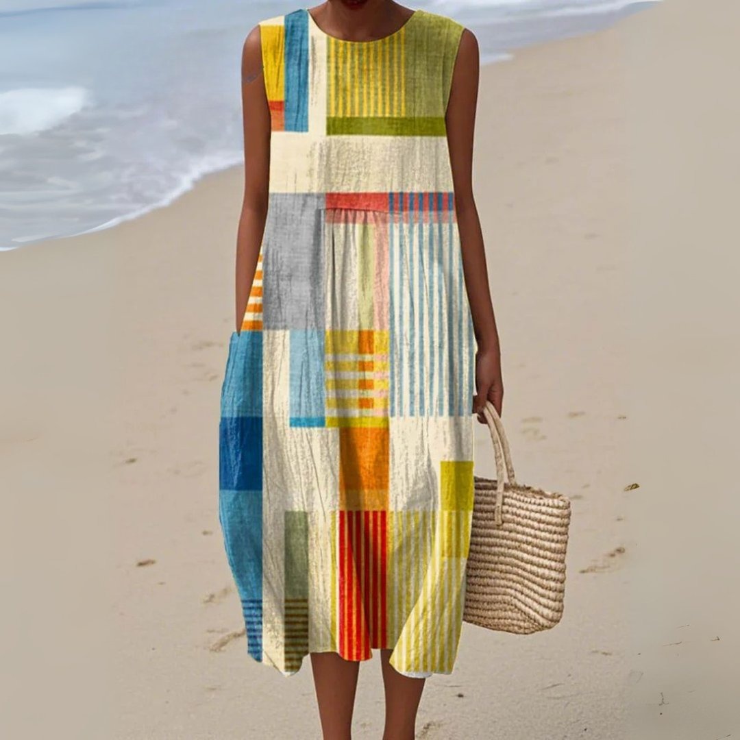 Gioia | Geometric Print Sleeveless A-Line Midi Dress - product image 1