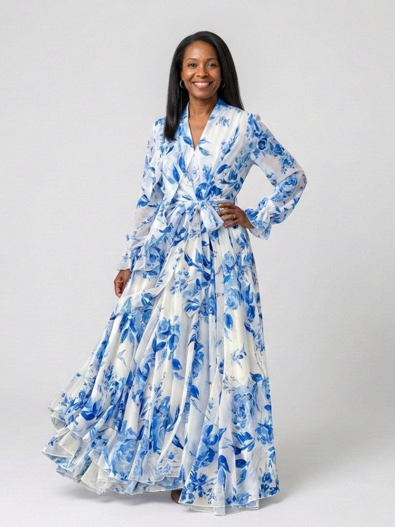 Jacinta | Floral Wrap Tie Waist Chiffon Maxi Dress - product image 4