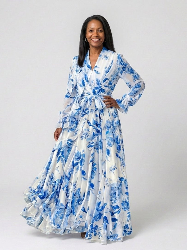 Jacinta | Floral Wrap Tie Waist Chiffon Maxi Dress - product image 4