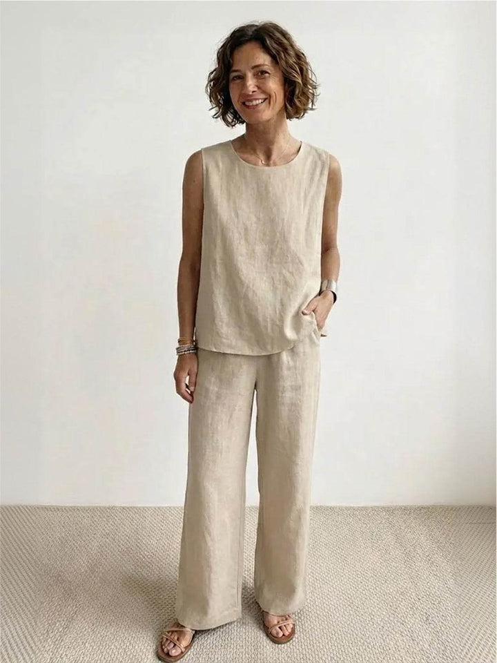 Sage | Linen Sleeveless Top Wide Leg Pants Two-Piece Set in product view 7