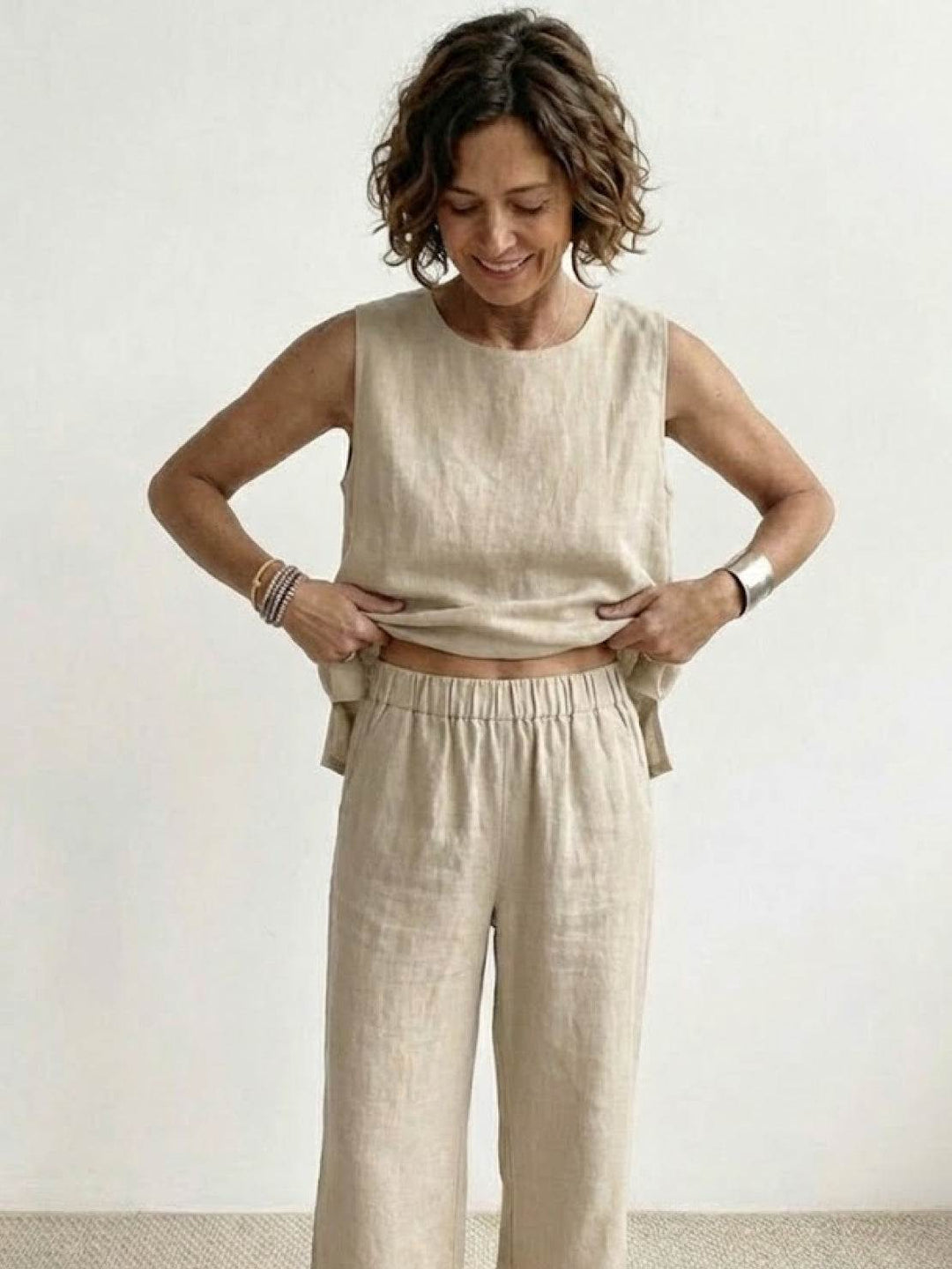 Sage | Linen Sleeveless Top Wide Leg Pants Two-Piece Set in product view 8