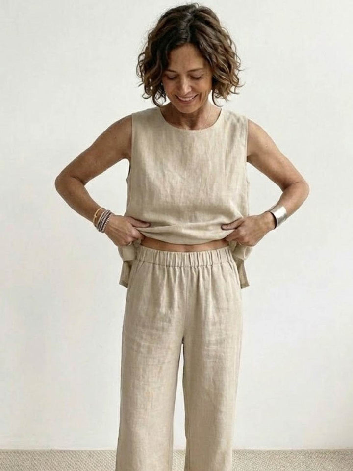 Sage | Linen Sleeveless Top Wide Leg Pants Two-Piece Set in product view 8