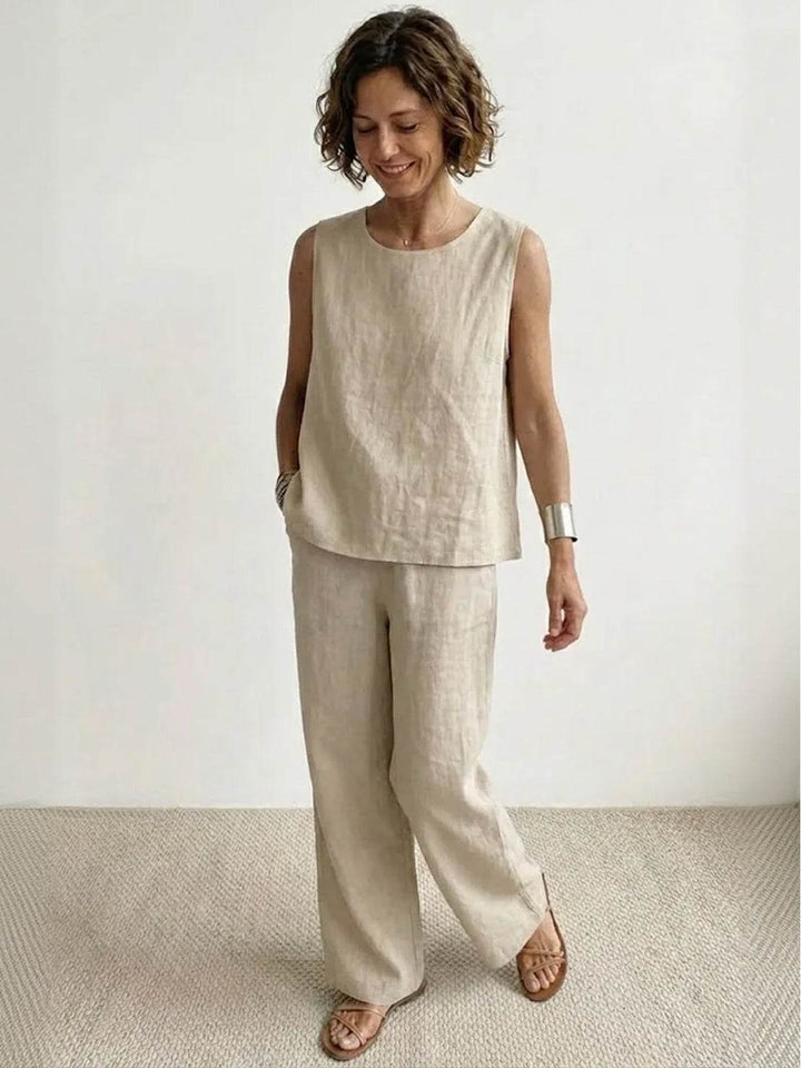 Sage | Linen Sleeveless Top Wide Leg Pants Two-Piece Set in product view 10
