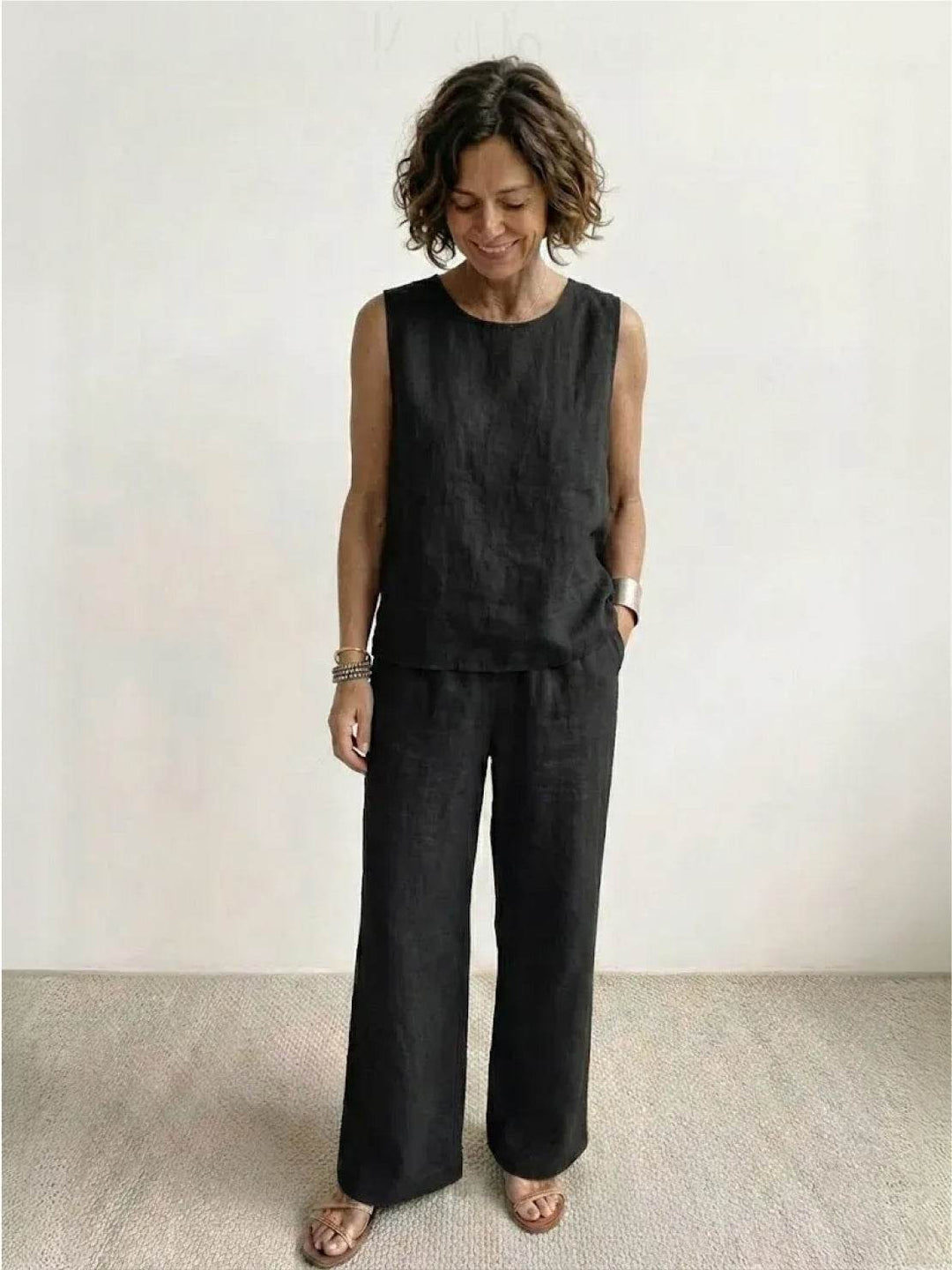Sage | Linen Sleeveless Top Wide Leg Pants Two-Piece Set in product view 11