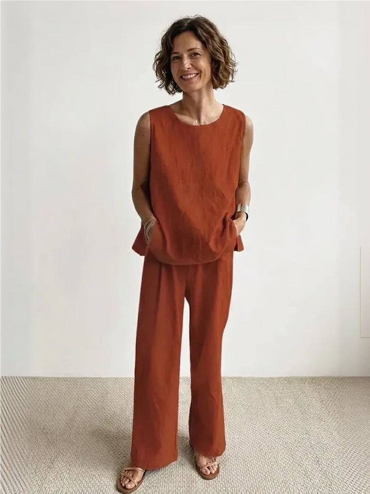 Sage | Linen Sleeveless Top Wide Leg Pants Two-Piece Set in product view 12
