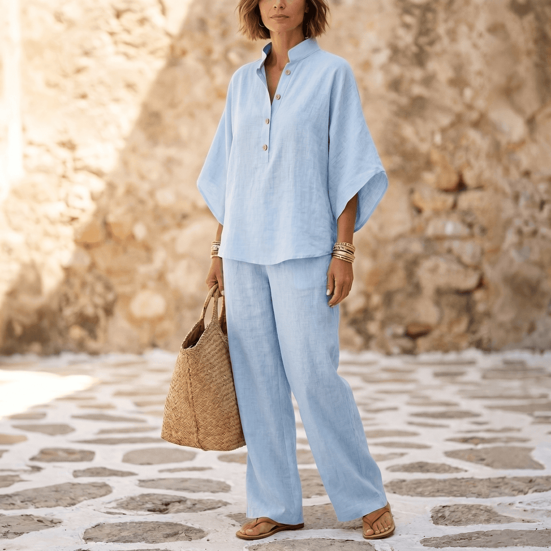 Trevaine | Linen Two-Piece Set Wide Leg Pants in product view 1