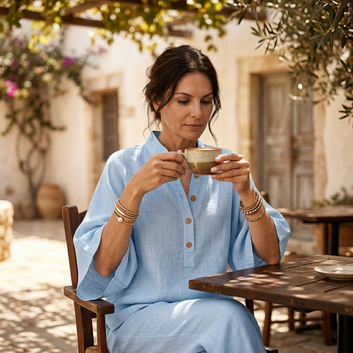 Trevaine | Linen Two-Piece Set Wide Leg Pants in product view 3