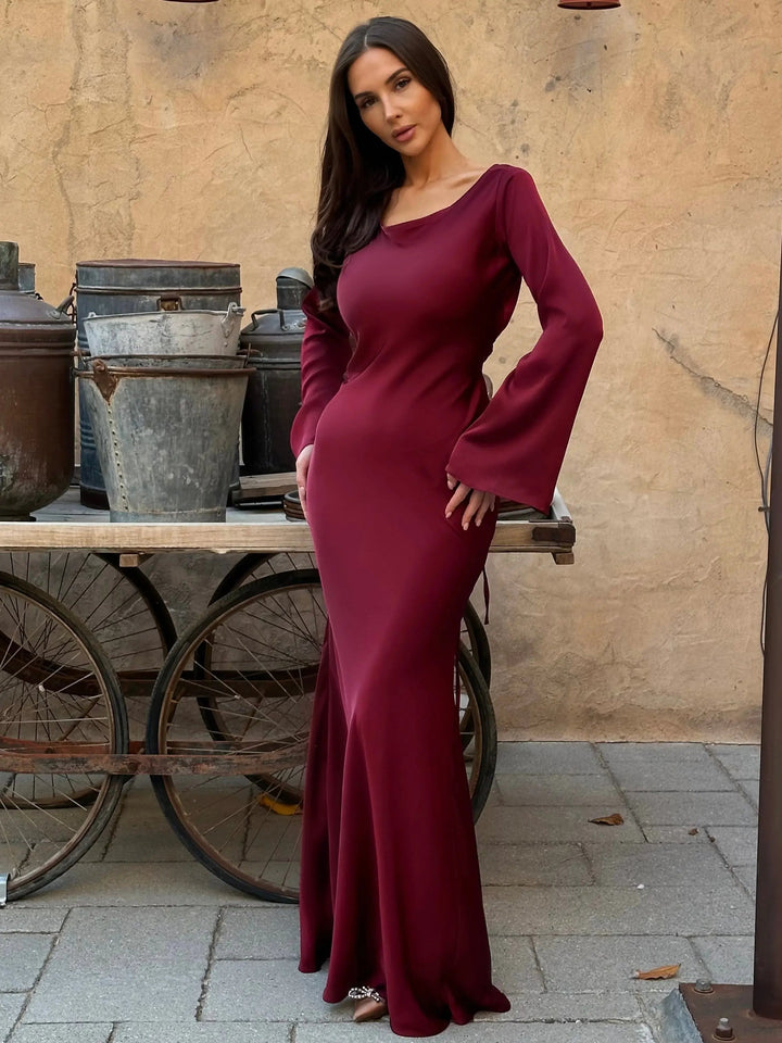 Pharia | Long Sleeve Satin Cowl Neck Maxi Dress in product view 3