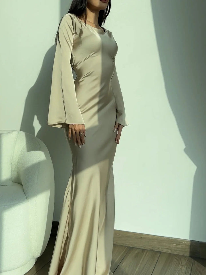 Pharia | Long Sleeve Satin Cowl Neck Maxi Dress in product view 6