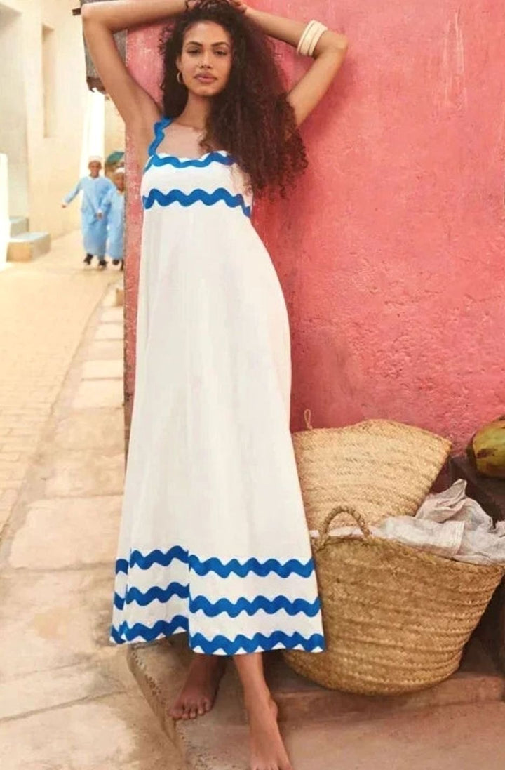 Aria | Long Sleeveless Maxi Dress Wavy Trim Detail in product view 1