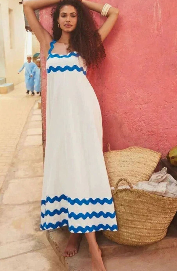 Aria | Long Sleeveless Maxi Dress Wavy Trim Detail in product view 2