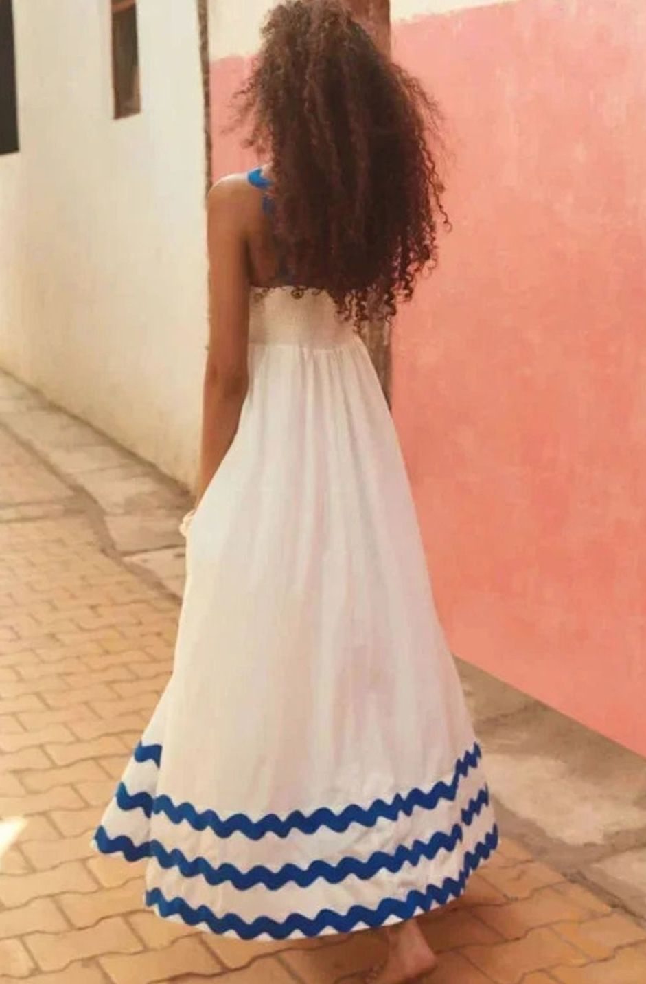 Aria | Long Sleeveless Maxi Dress Wavy Trim Detail in product view 3