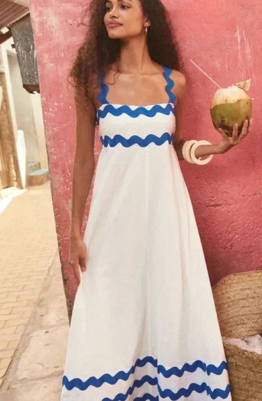 Aria | Long Sleeveless Maxi Dress Wavy Trim Detail in product view 4