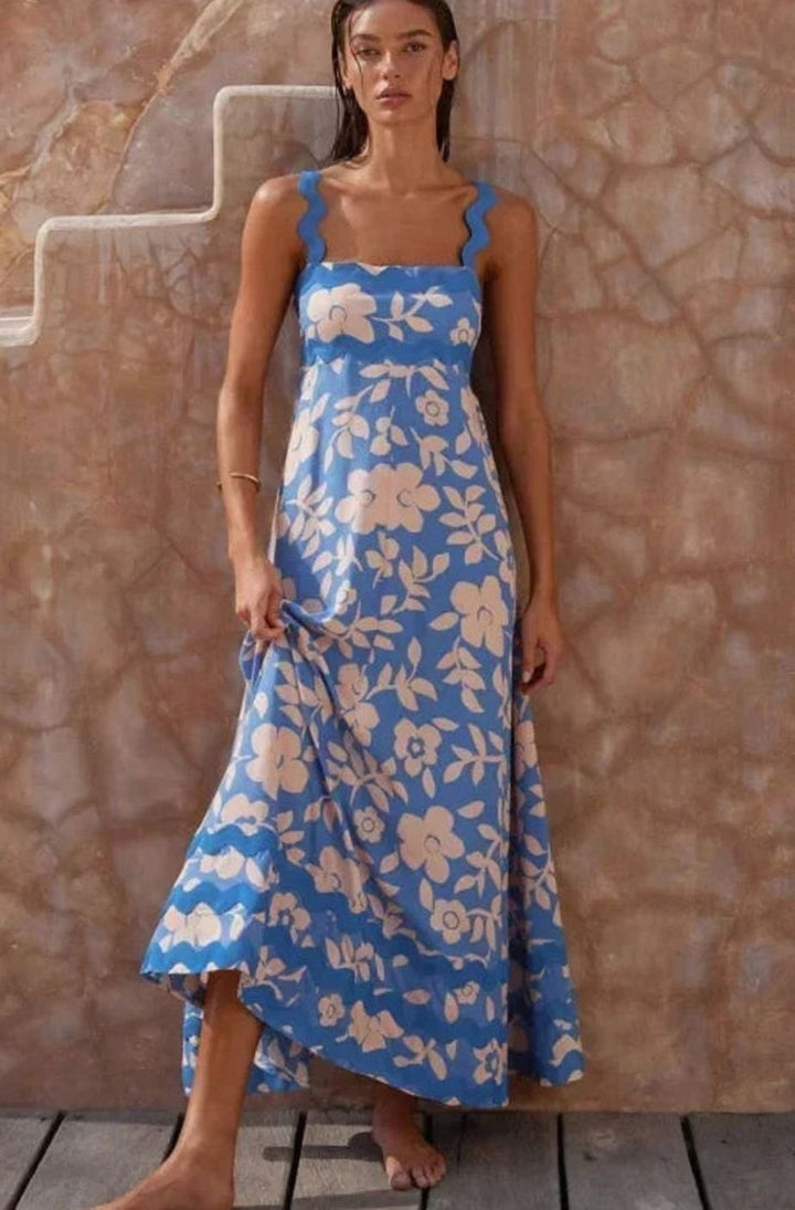 Aria | Long Sleeveless Maxi Dress Wavy Trim Detail in product view 5
