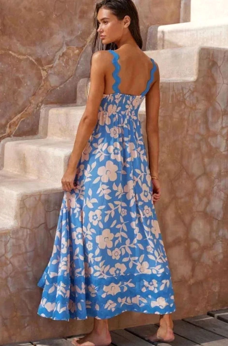 Aria | Long Sleeveless Maxi Dress Wavy Trim Detail in product view 6