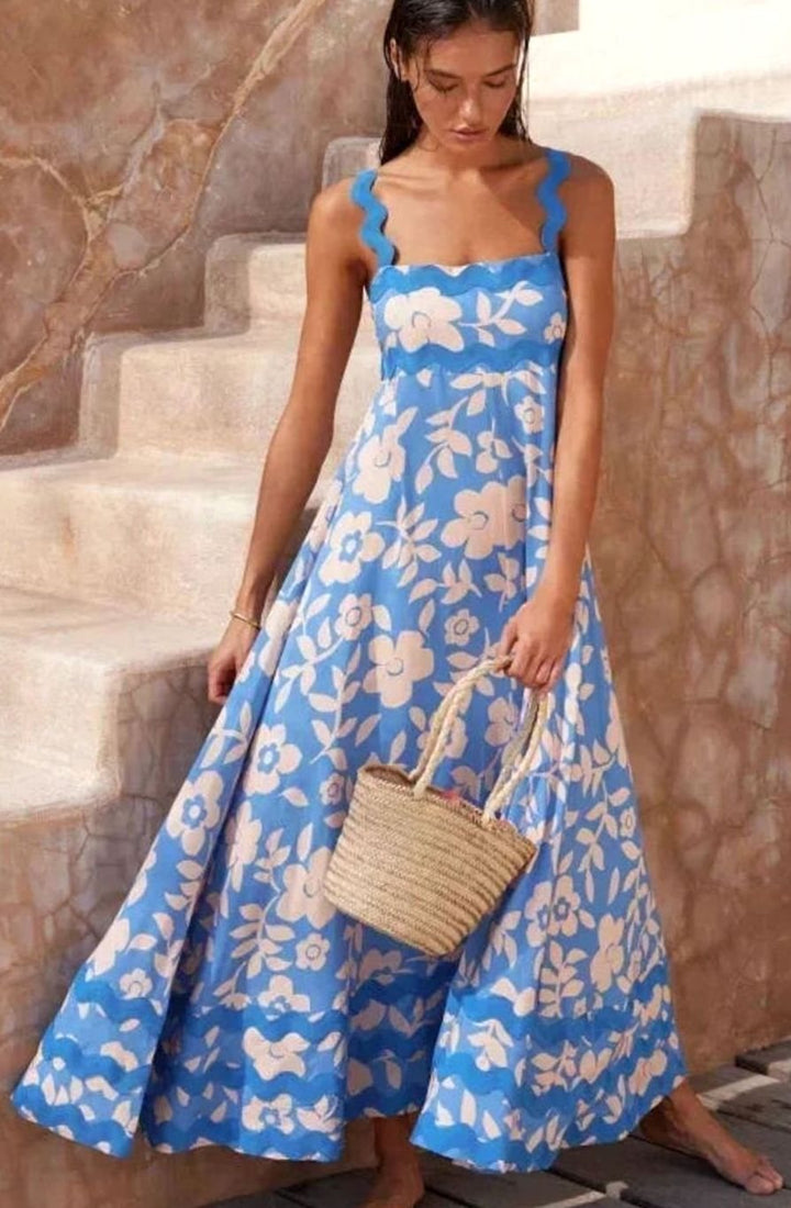 Aria | Long Sleeveless Maxi Dress Wavy Trim Detail in product view 8
