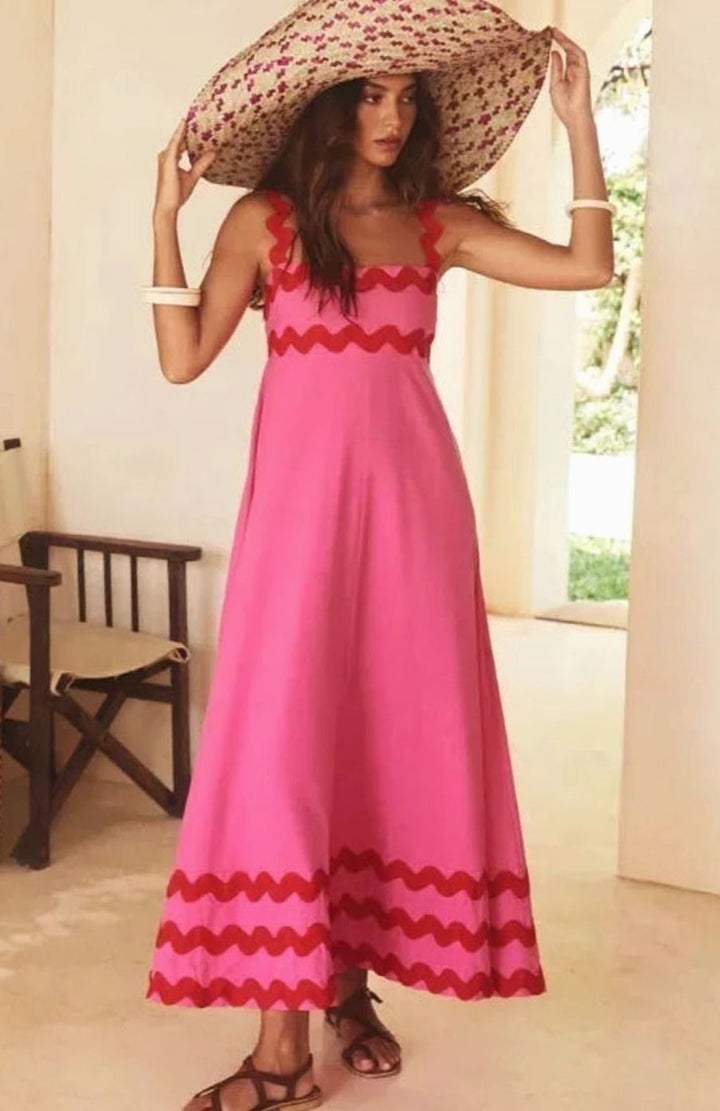 Aria | Long Sleeveless Maxi Dress Wavy Trim Detail in product view 9