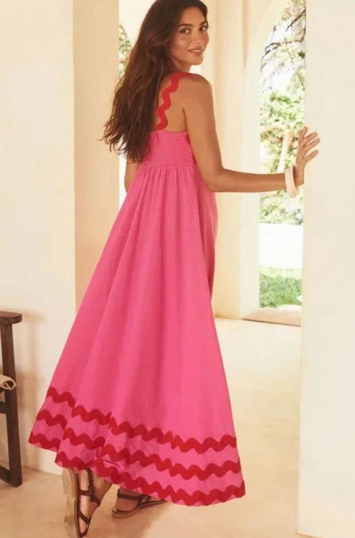 Aria | Long Sleeveless Maxi Dress Wavy Trim Detail in product view 10