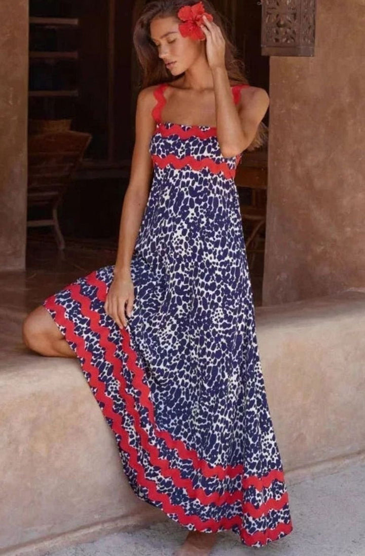 Aria | Long Sleeveless Maxi Dress Wavy Trim Detail in product view 13