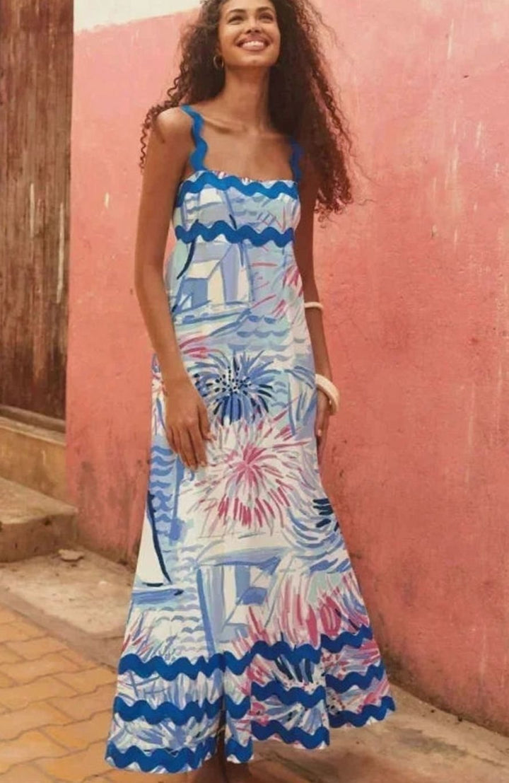 Aria | Long Sleeveless Maxi Dress Wavy Trim Detail in product view 14