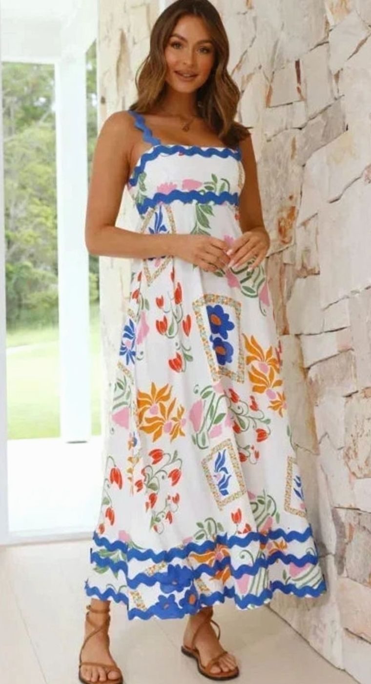 Aria | Long Sleeveless Maxi Dress Wavy Trim Detail in product view 15