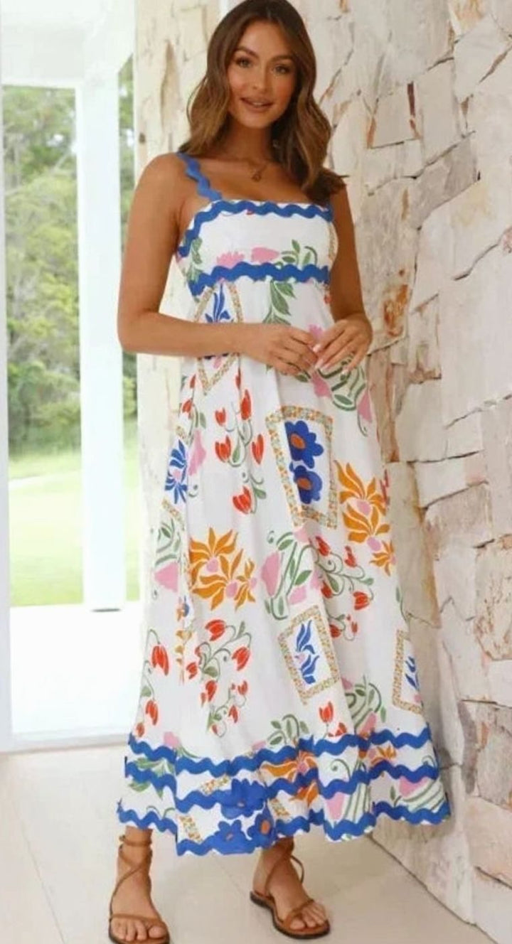 Aria | Long Sleeveless Maxi Dress Wavy Trim Detail in product view 15