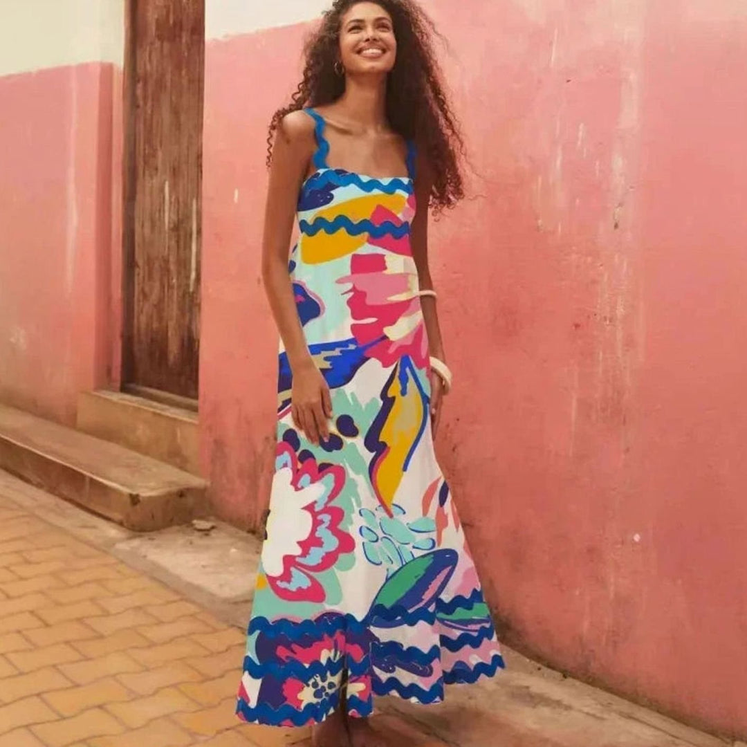 Aria | Long Sleeveless Maxi Dress Wavy Trim Detail in product view 16