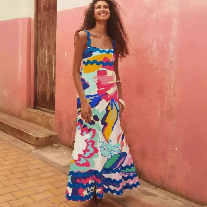 Aria | Long Sleeveless Maxi Dress Wavy Trim Detail in product view 16