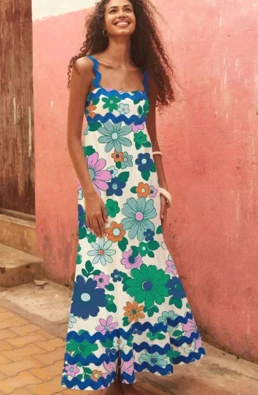 Aria | Long Sleeveless Maxi Dress Wavy Trim Detail in product view 17
