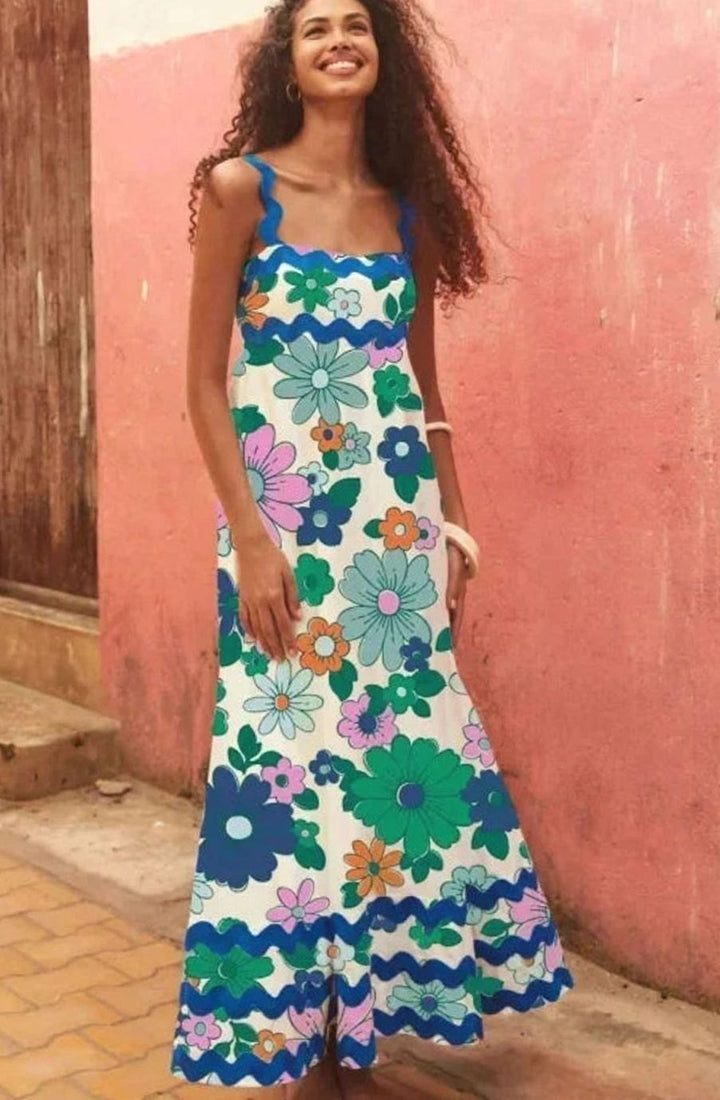 Aria | Long Sleeveless Maxi Dress Wavy Trim Detail in product view 17