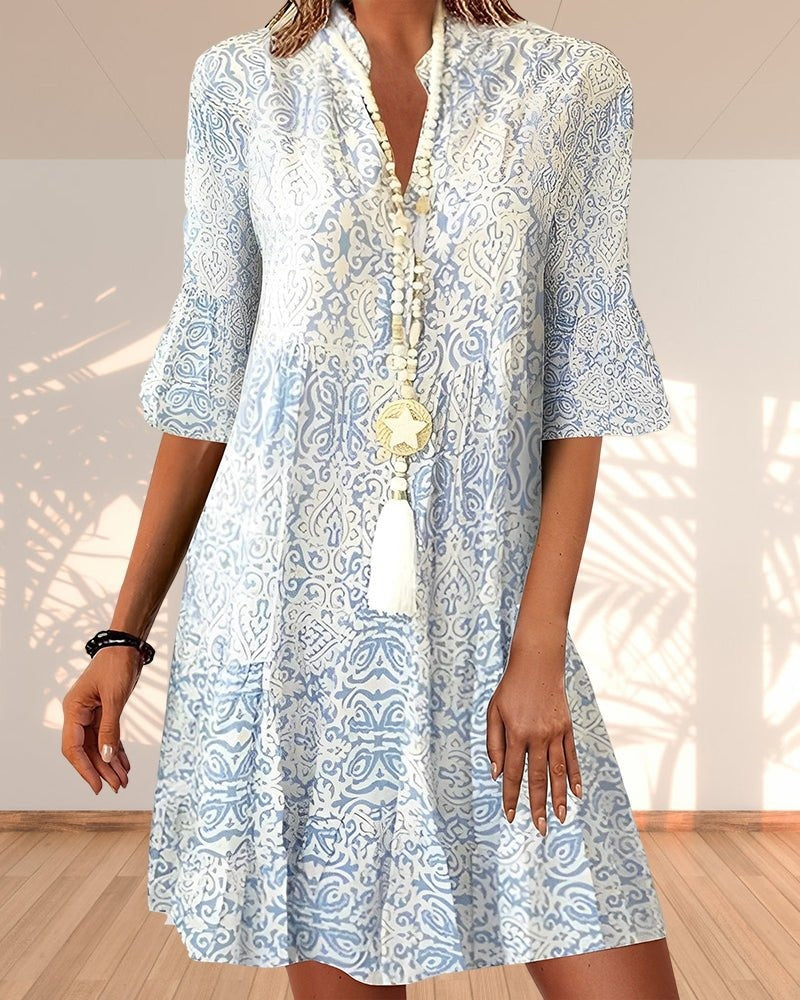 Lourdes | Paisley Print V-Neck Bell Sleeve Mini Dress - product image 1