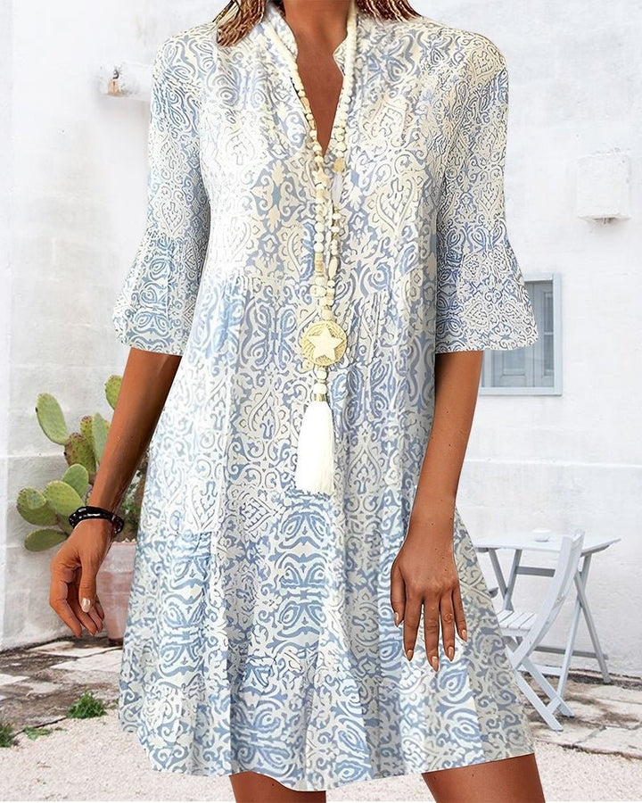 Lourdes | Paisley Print V-Neck Bell Sleeve Mini Dress - product image 2