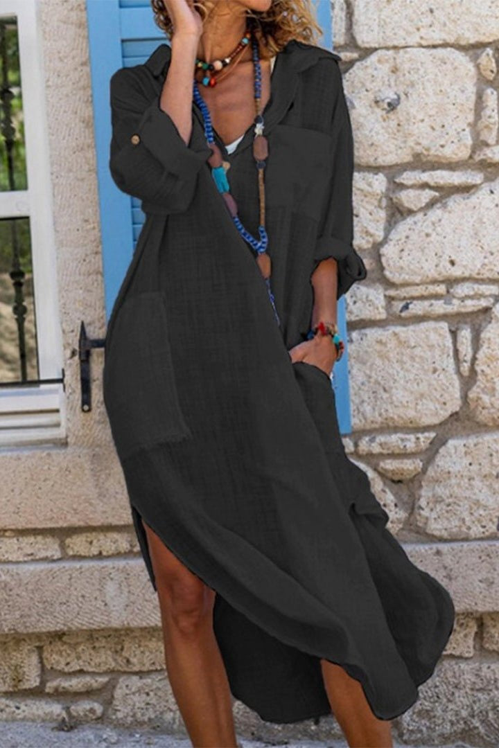 Lucrezia | Oversized V-Neck Linen Look Maxi Dress - product image 1
